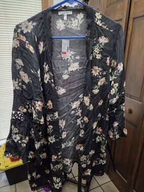 Maurices Black Floral Sheer Kimono
